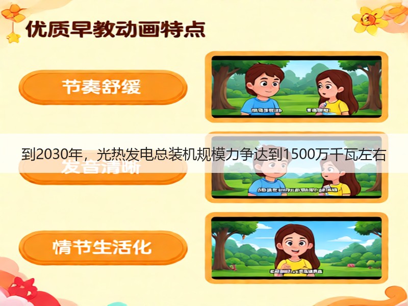 到2030年，光热发电总装机规模力争达到1500万千瓦左右